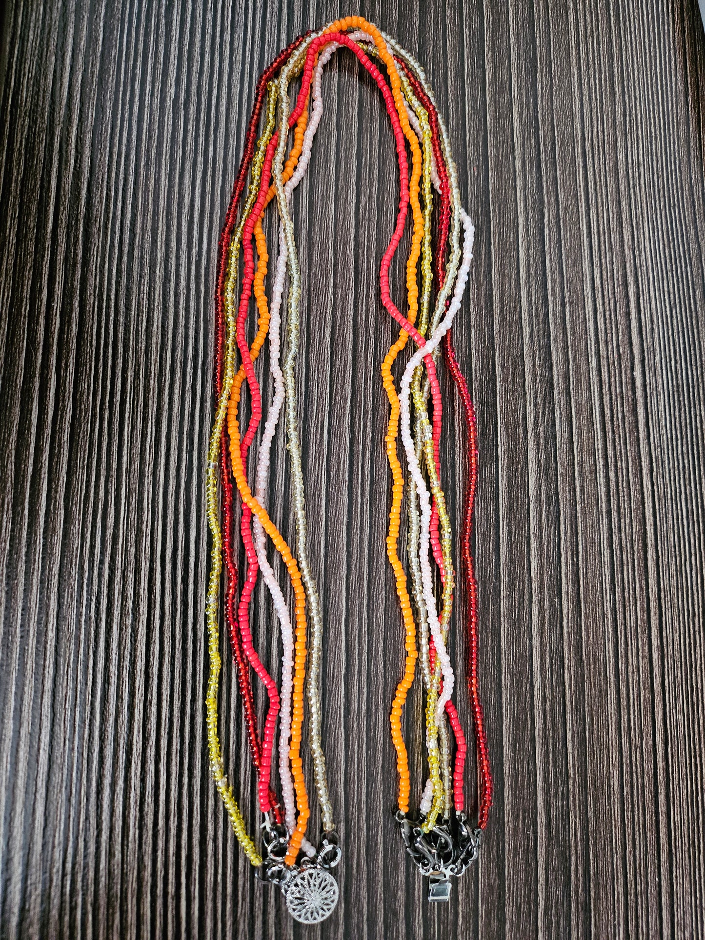 Set of 6 warm colours 2mm beaded necklaces